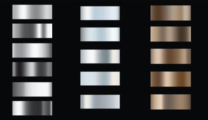 Wall Mural - Set of silver, bronze buttons and sliders, web icons of different forms. Gradient mesh. Button set color  glossy. EPS 10. 