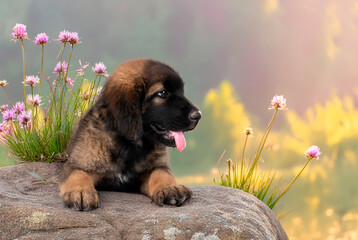 Canvas Print - puppy Leonberger in nature