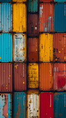 Wall Mural - Steel containers on a ship, vital links in the global trade chain, stacked high like a complex puzzle of commerce.