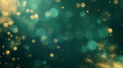 Abstract background with bokeh lights and glitter, gold and teal colors
