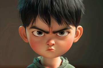 Wall Mural - ai generated digital 3d image in cartoon style of funny cute small boy