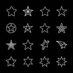 Wall Mural - stars, white line icons. stars in various shapes and styles. decorative and celebratory themes. symb