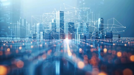 Poster - Abstract Modern City Model Background with Wireless Network and Urban, Tech Connectivity Elements in a Futuristic Urban Environment. Generative AI.