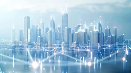 Poster - Abstract Modern City Model Background with Wireless Network and Urban, Tech Connectivity Elements in a Futuristic Urban Environment. Generative AI.