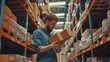 © touseef - Professional male online store seller managing parcels in modern warehouse environment - e-commerce fulfillment and inventory management concept