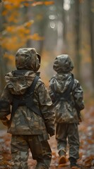 Wall Mural - Kids having fun with paintball in the forest