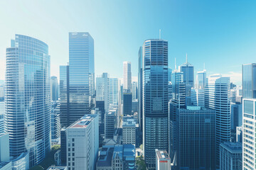  High-Rise Office Buildings in the Financial District with Blue Sky