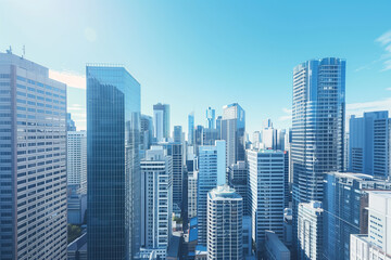  High-Rise Office Buildings in the Financial District with Blue Sky