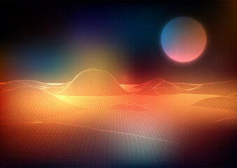 Wall Mural - Abstract background with a retro wireframe digital landscape