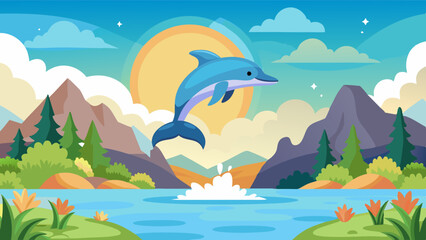 Dolphin jumping in the river vector illustration 
