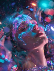 Wall Mural - space cinematic scene , women , psychedelic , lsd , astral projection , darkness , neons