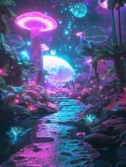 Wall Mural - space cinematic scene, psychedelic , lsd , astral projection , darkness , neons