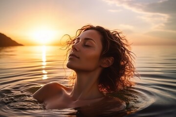 Canvas Print - Swimming portrait outdoors summer.