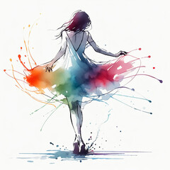 Wall Mural - Portrait illustration of dancer with dress made of paint and splashes
