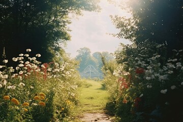 Wall Mural - Country garden nature landscape sunlight.