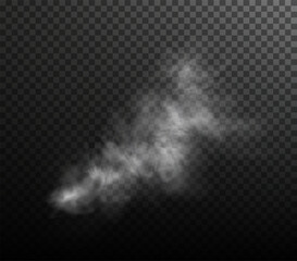 Wall Mural - Vector isolated smoke PNG. White smoke texture on a transparent black background. Special effect of steam, smoke, fog, clouds.