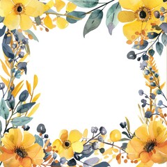 Wall Mural - Yellow Floral Watercolor Rustic Frame with Golden Accents for Autumn Card Design