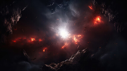 Wall Mural - a dark space image with bright lights and bright explosion., generative ai