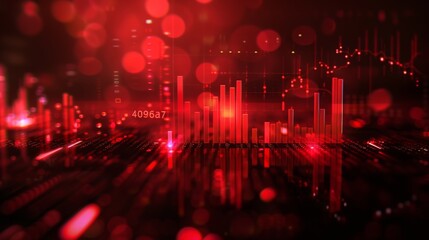Wall Mural - Red bar graph of the stock market against a black background