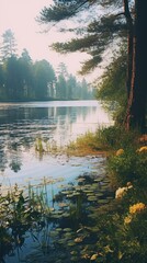 Canvas Print - Lake in summer wilderness landscape outdoors.