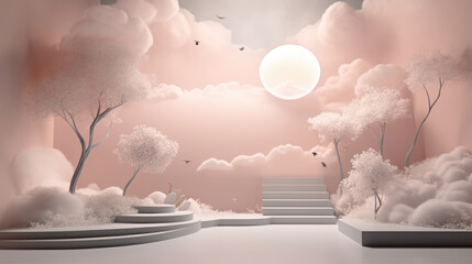 Wall Mural - Minimal stage design, medium scene, soft dreamlike scene., generative ai