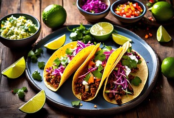 Canvas Print - colorful tacos fresh lime vibrant mexican street food delight, wedge, delicious, appetizing, cuisine, savory, tasty, traditional, zesty, mouthwatering, tempting