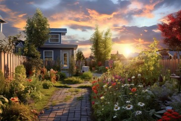 Wall Mural - Backyard garden sky architecture.