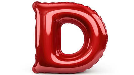 Sticker - 3d letter d made of round and shinny inflatable red ballon on white background., generative ai