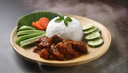 Wall Mural - Delicious Curry with Rice and Cucumber
