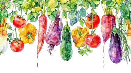 Wall Mural - A painting of a bunch of vegetables including carrots, tomatoes, and peppers