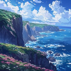 Wall Mural - A beautiful landscape with a rocky shoreline and a blue ocean