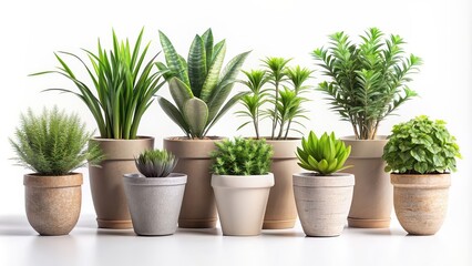 Poster - Collection of realistic plants in ceramic pots isolated on background. rendering , plants, ceramic pots