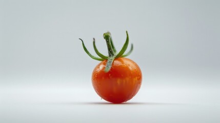 Wall Mural - Small cherry tomato against a white backdrop