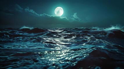 Wall Mural - Sea or ocean waves under moonlight