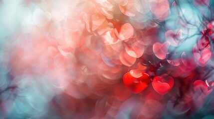 Wall Mural - background with blurred red hearts