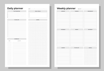 Wall Mural - Planners set. Daily and weekly planners. Blank white notebook page A4.