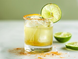 Wall Mural - A glass of margarita with a lime slice on top