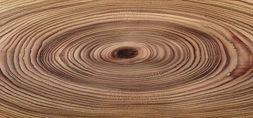 Wall Mural - A close-up view of a tree trunk cross-section, revealing detailed growth rings that radiate outward from the center.