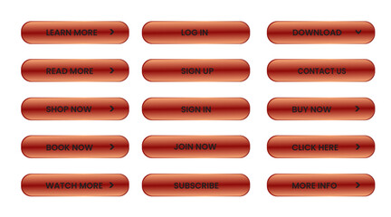 Wall Mural - Web apps Buttons set. Red shiny reflected. Vector EPS 10