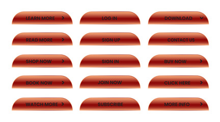 Web apps Buttons set. Red shiny reflected. Vector EPS 10
