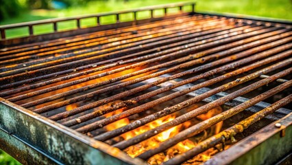 Canvas Print - Close-up of a rusted barbecue grill with charcoal, rust, barbecue, grill, charcoal, close-up, cooking, outdoor, metal, rusted