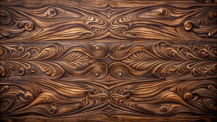 Poster - Rich, luxurious, dark brown surface of walnut wood planks with intricate, swirling patterns and subtle grain details, ideal for backgrounds.
