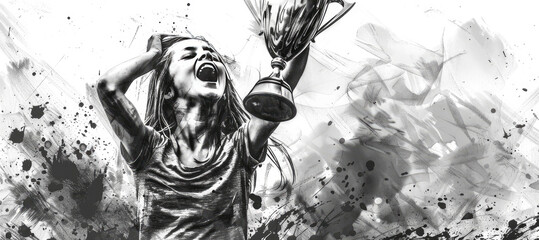 Wall Mural - Monochrome Victory Celebration with Trophy