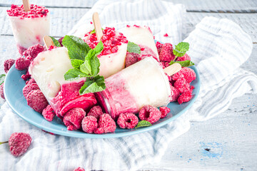 Wall Mural - Homemade raspberry yogurt popsicle