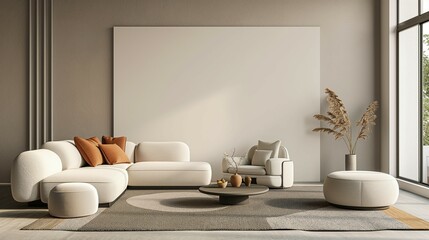 Sticker - Frame mockup, modern living room with sofa