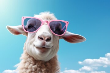 Canvas Print - Cute goat wearing summer sunglasses livestock mammal animal.