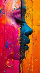 Wall Mural - A painting of a woman's face with bright colors.