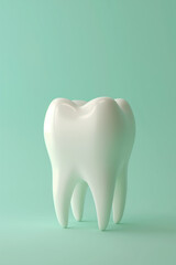 illustration of 3d healthy white tooth against a white monochrome background, a model of a healthy tooth with a root
