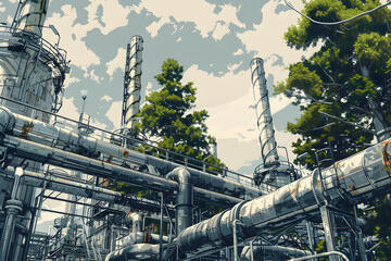 Canvas Print - an oil refinery with pipes against the sky