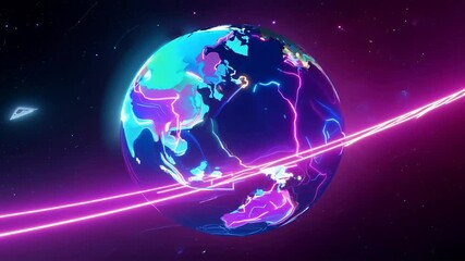 Wall Mural - vibrant digital earth with neon lights and space backdrop